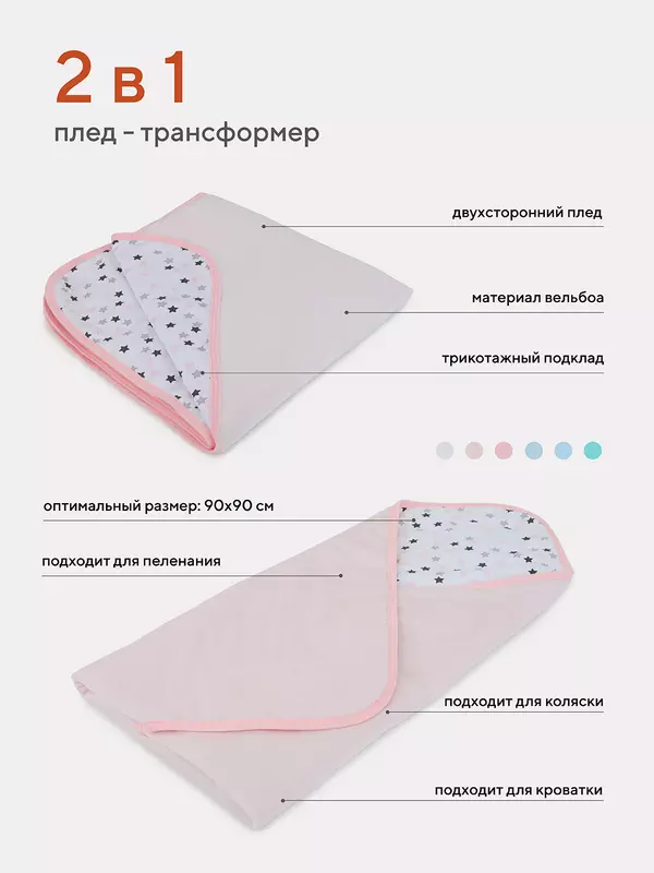 Плед Топотушки 90х90 см розовый/звезда